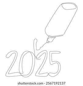 One continuous line of number 2025 written by with felt tip pen. Thin Line Illustration vector concept. Contour Drawing Creative ideas.