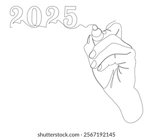 One continuous line of number 2025 written by with felt tip pen. Thin Line Illustration vector concept. Contour Drawing Creative ideas.