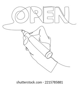 One continuous line of Open word written by with felt tip pen. Thin Line Illustration vector concept. Contour Drawing Creative ideas.