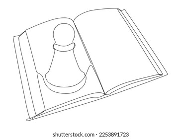 One continuous line of Opened Book and Chess Pawn. Thin Line Illustration vector concept. Contour Drawing Creative ideas.