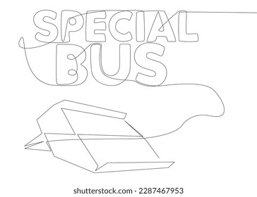 One continuous line of Paper Airplane with Special Bus text. Thin Line Illustration vector concept. Contour Drawing Creative ideas.