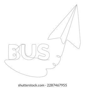 Eine durchgehende Linie von Paper Airplane mit Bustext. Leuchtzeilenvektorkonzept Erstellen Sie kreative Ideen.