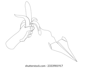 One continuous line of Paper Airplane with Banana. Thin Line Illustration vector concept. Contour Drawing Creative ideas.