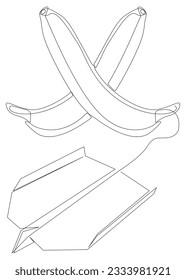 Eine durchgehende Linie von Paper Airplane mit Banana. Leuchtzeilenvektorkonzept Erstellen Sie kreative Ideen.