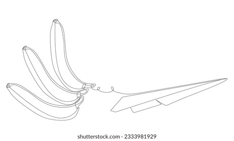 One continuous line of Paper Airplane with Banana. Thin Line Illustration vector concept. Contour Drawing Creative ideas.
