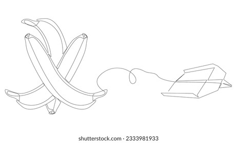 One continuous line of Paper Airplane with Banana. Thin Line Illustration vector concept. Contour Drawing Creative ideas.