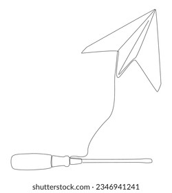 One continuous line of Paper Airplane with Screwdriver. Thin Line Illustration vector concept. Contour Drawing Creative ideas.