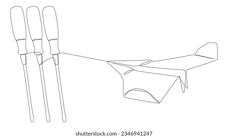 One continuous line of Paper Airplane with Screwdriver. Thin Line Illustration vector concept. Contour Drawing Creative ideas.