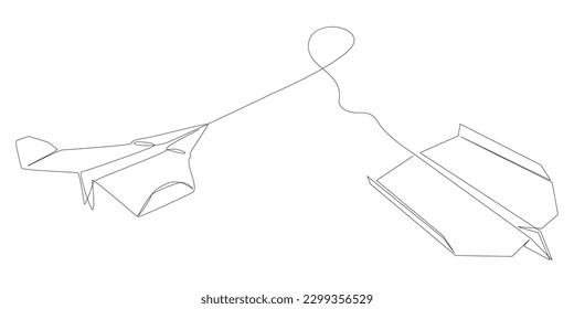 One continuous line of Paper Airplanes. Thin Line Illustration vector concept. Contour Drawing Creative ideas.