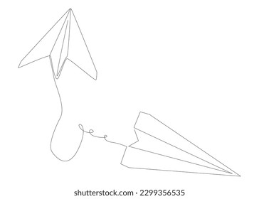 One continuous line of Paper Airplanes. Thin Line Illustration vector concept. Contour Drawing Creative ideas.