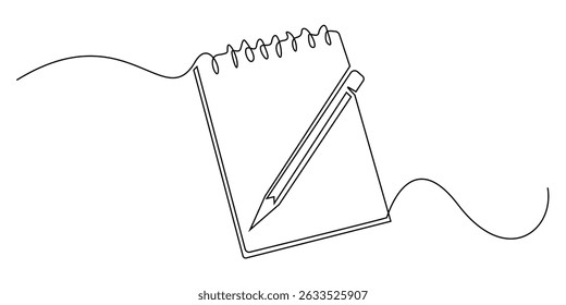 one continuous line of paper and pencil notes.single line drawing of notebook icon,for plan,checklist.minimalist line art vector illustration
