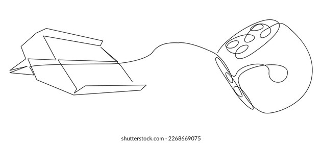 One continuous line of paper plane with dice. Thin Line Illustration vector concept. Contour Drawing Creative ideas.