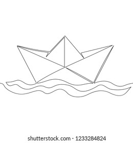 One continuous line paper ship isolated on white background boat vector illustration business  concept