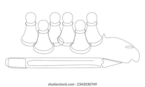 One continuous line of pawn, chess piece drawn by felt tip pen, pencil. Thin Line Illustration vector concept. Contour Drawing Creative ideas.