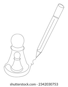 One continuous line of pawn, chess piece drawn by felt tip pen, pencil. Thin Line Illustration vector concept. Contour Drawing Creative ideas.