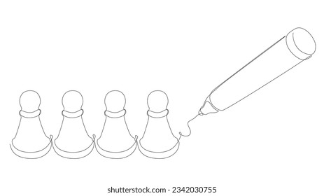 One continuous line of pawn, chess piece drawn by felt tip pen, pencil. Thin Line Illustration vector concept. Contour Drawing Creative ideas.