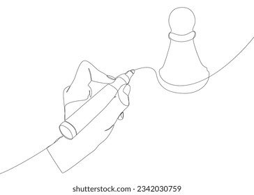 One continuous line of pawn, chess piece drawn by felt tip pen, pencil. Thin Line Illustration vector concept. Contour Drawing Creative ideas.