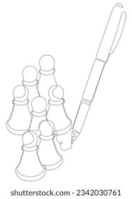 One continuous line of pawn, chess piece drawn by felt tip pen, pencil. Thin Line Illustration vector concept. Contour Drawing Creative ideas.