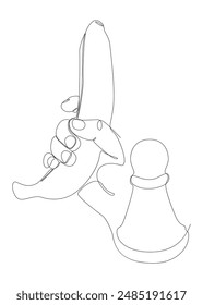 One continuous line of pawn, chess piece with Banana. Thin Line Illustration vector concept. Contour Drawing Creative ideas.