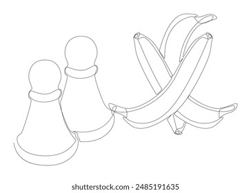 One continuous line of pawn, chess piece with Banana. Thin Line Illustration vector concept. Contour Drawing Creative ideas.