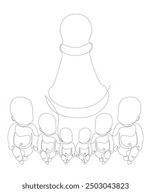 One continuous line of pawn, chess piece with a baby. Thin Line Illustration vector concept. Contour Drawing Creative ideas.
