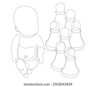 One continuous line of pawn, chess piece with a baby. Thin Line Illustration vector concept. Contour Drawing Creative ideas.