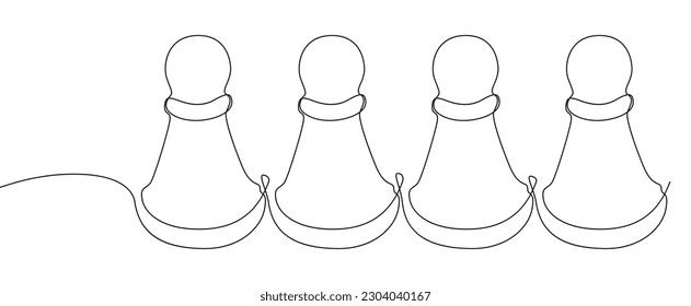 One continuous line of pawns, chess pieces. Thin Line Pawn Illustration vector concept. Contour Drawing Creative ideas.