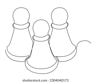 One continuous line of pawns, chess pieces. Thin Line Pawn Illustration vector concept. Contour Drawing Creative ideas.