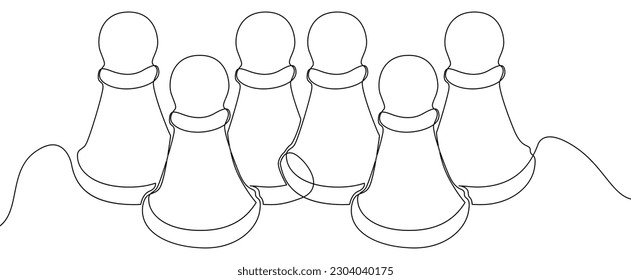 Una línea continua de peones, piezas de ajedrez. Concepto vectorial de Ilustración de peones de línea delgada. Contour Drawing Ideas Creativas.