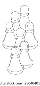One continuous line of pawns, chess pieces. Thin Line Pawn Illustration vector concept. Contour Drawing Creative ideas.