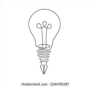 One continuous line of pen with Light Bulb, creative idea for business and education vector Logo Template Illustration Design.