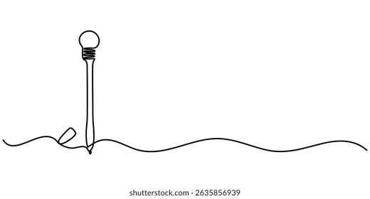 One continuous line of pen with Light Bulb, creative idea for business and education vector Logo Template Illustration Design, Continuous One line drawing of pen with idea light bulb combined into. 