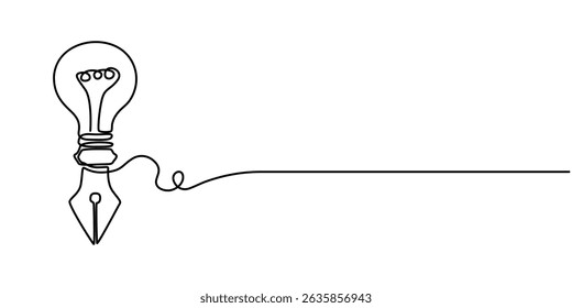 One continuous line of pen with Light Bulb, creative idea for business and education vector Logo Template Illustration Design, Continuous One line drawing of pen with idea light bulb combined into. 