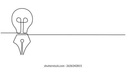 One continuous line of pen with Light Bulb, creative idea for business and education vector Logo Template Illustration Design, Continuous One line drawing of Pencil with idea light bulb combined