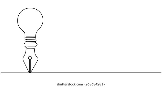 One continuous line of pen with Light Bulb, creative idea for business and education vector Logo Template Illustration Design, Continuous One line drawing of Pencil with idea light bulb combined