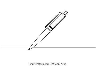 One continuous line of pen writing on a sheet. Vector illustration, Fountain pen continuous one line art drawing