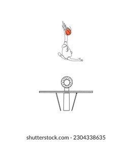 one continuous line of people playing basketball showing slam dunk style. air jordan style. vector illustration