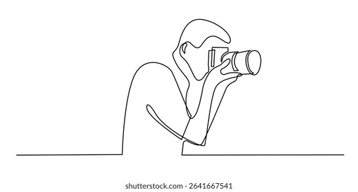 one continuous line of photographer.single line of man with camera taking picture.vector illustration eps 10