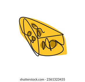 one continuous line of a piece of cheese. a slice of cheese