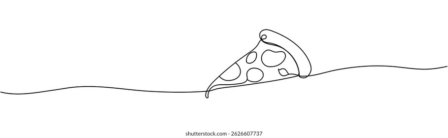 One continuous line pizza slice menu concept. Restaurant food pizzeria icon single line drawing. Hot dinner style vector graphic illustration Editable stroke