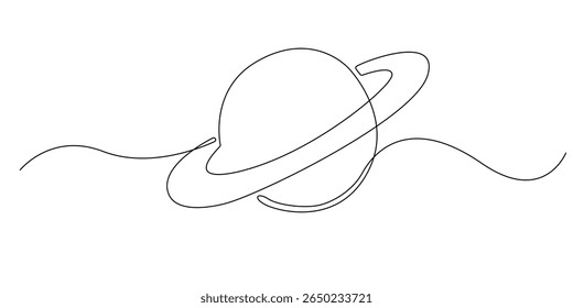one continuous line planet saturn.single line vector saturn with rings.astronomy.line art.eps 10