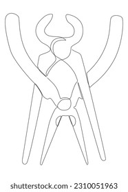 Una línea continua de clavijas, Tongs. Herramienta de mano utilizada para sujetar los objetos de forma segura. Concepto vectorial de Ilustración de líneas delgadas. Contour Drawing Ideas Creativas.