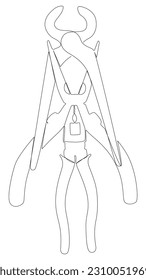 One continuous line of Pliers, Tongs. A hand tool used to hold objects securely. Thin Line Illustration vector concept. Contour Drawing Creative ideas.