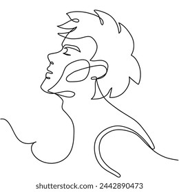 One continuous line portrait of beautiful young man. Attractive young man drawing in the style of minimalism.