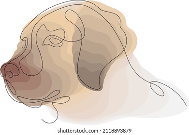 One continuous line.Dog portrait. Home pet. Colored minimalistic animal dog logo symbol. Continuous line drawing.Line Art isolated white background.