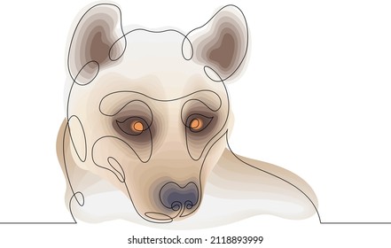 One continuous line.Dog portrait. Home pet. Colored minimalistic animal dog logo symbol. Continuous line drawing.Line Art isolated white background.