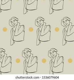 One continuous line portrait of a Trendy girl. Pattern vector illustration design. 