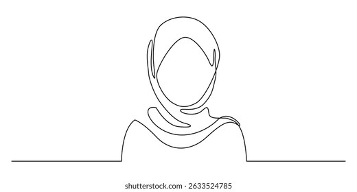 one continuous line portrait of a woman in hijab.single line drawing of a muslim woman seen from the front.minimalist line art vector illustration
