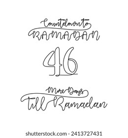 Una línea continua para ramadan kareem cuenta hacia abajo la ilustración vectorial de día 46. Citas simples para recordar ramadan kareem 1445 H vendrá en ilustración vectorial de estilo lineal simple. Ramadán kareem.