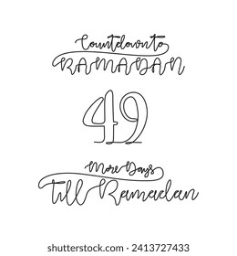 One continuous line for ramadan kareem count down day 49 vector illustration. Simple quotes for reminding ramadan kareem 1445 H will coming in simple linear style vector illustration. Ramadan kareem.